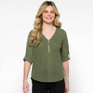 Rebekah Zipper Detail Mixed Material Blouse